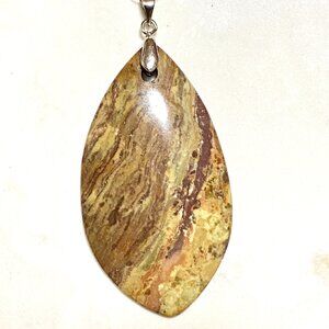 Natural Earthy Jasper Pendant, Large Genuine Gemstone Leaf Shape Pendant